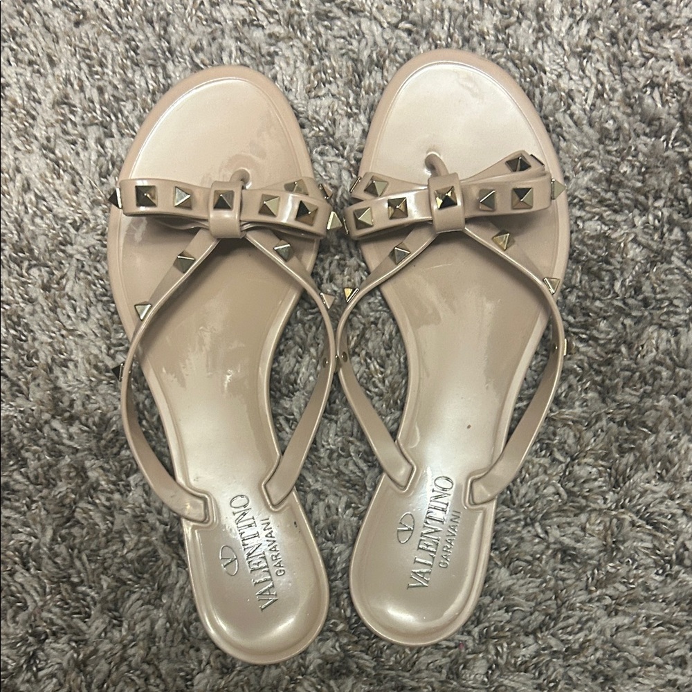 Valentino Women's Nude Sandals with Studded Bow